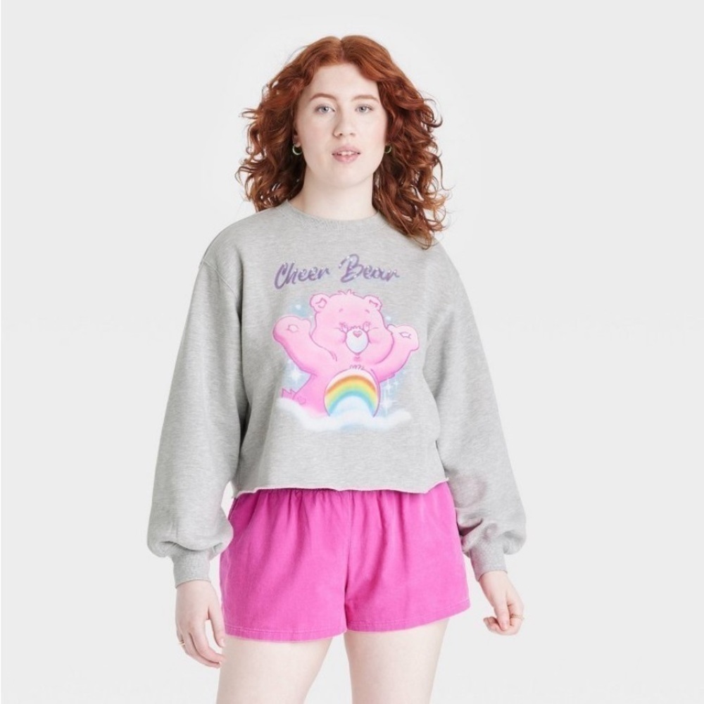 Women's Care Bears Cheer Bear Cropped
Graphic Sweatshirt - Gray XXL new